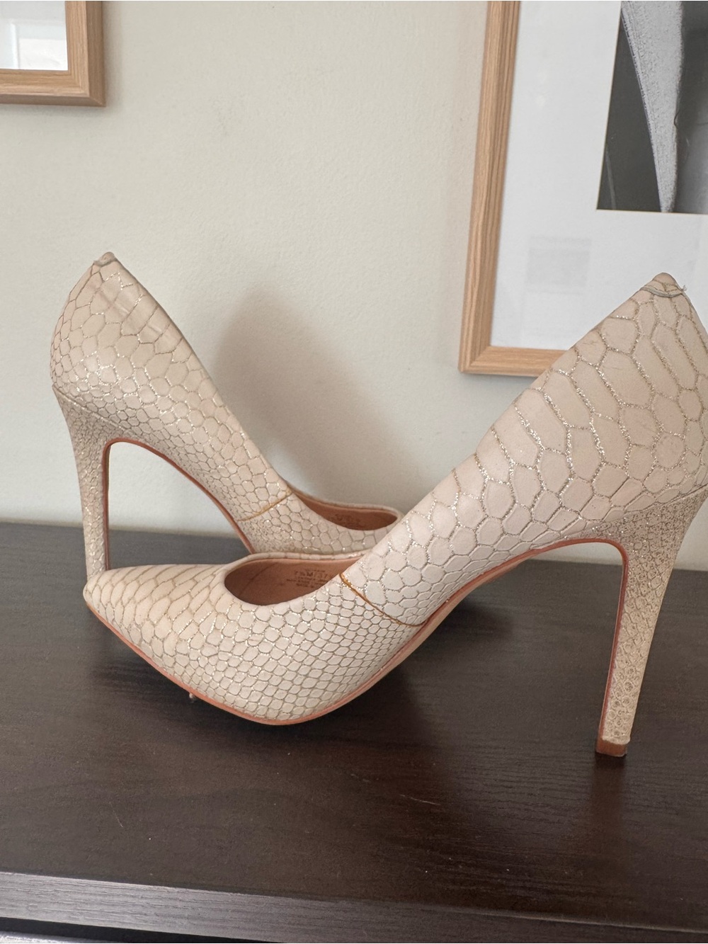 Vince Camuto Beige Snakeskin Pointed-Toe Stiletto Pumps